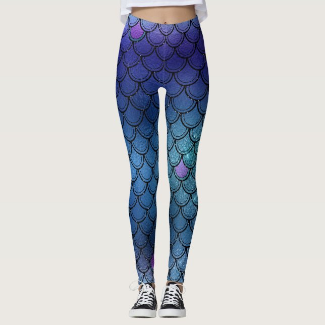 Legging Roxo de Sereia, Azul e Azul (Frente)