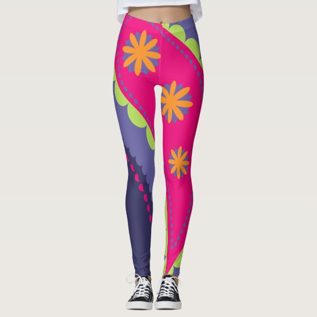 Legging Roxo e Rosa Paisley (Frente)