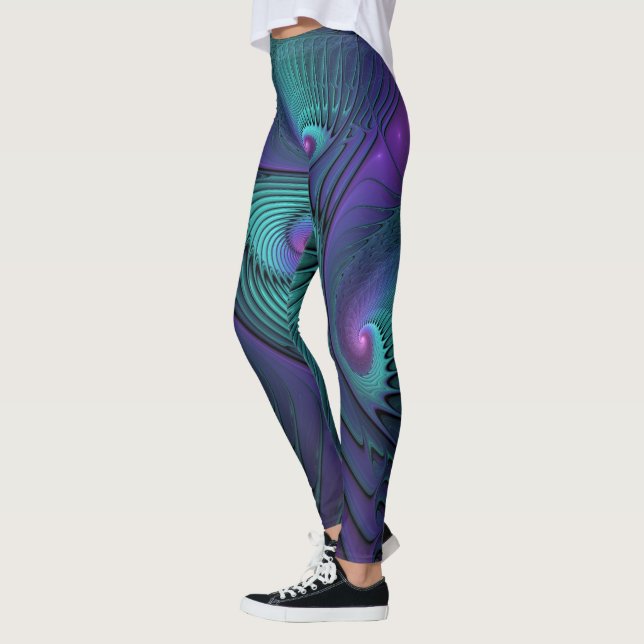 Legging Roxo encontra Arte Fractal abstrato Turquesa moder (Esquerda)