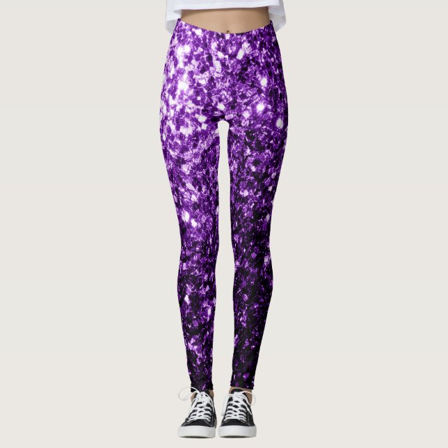 Legging Roxo escuro falso brilho glitter faíscas (Frente)