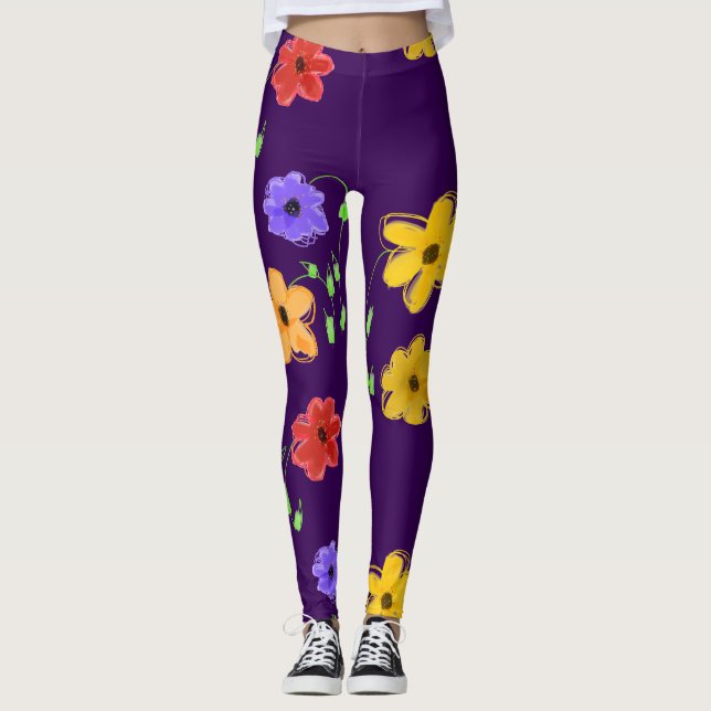 Legging Roxo Escuro Flor (Frente)