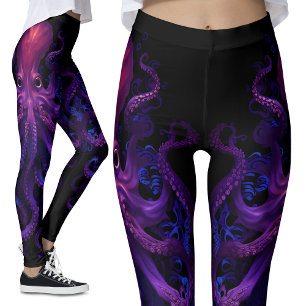 Legging Roxo Kraken Tentáculos Oceano Monstro Octopus