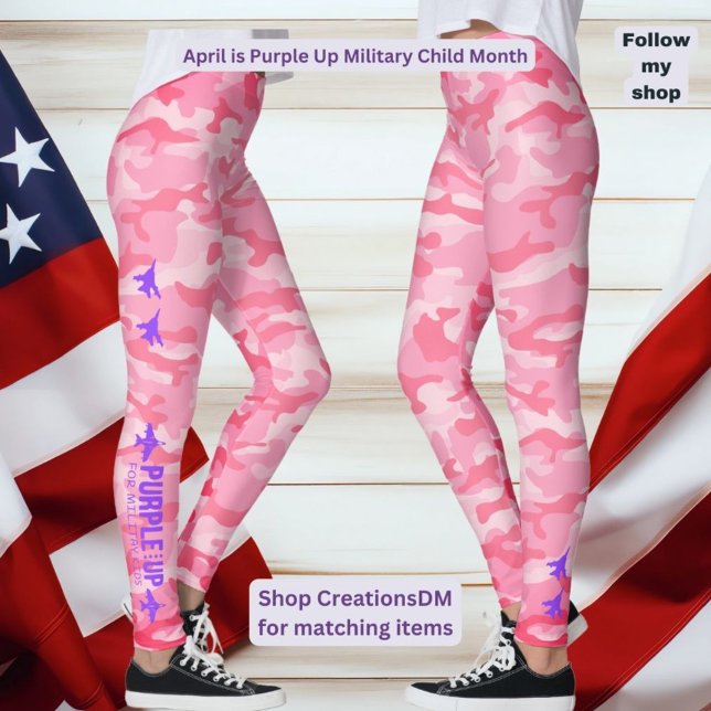 Legging Roxo para Crianças Militares Camuflagem Rosa (Criador carregado)