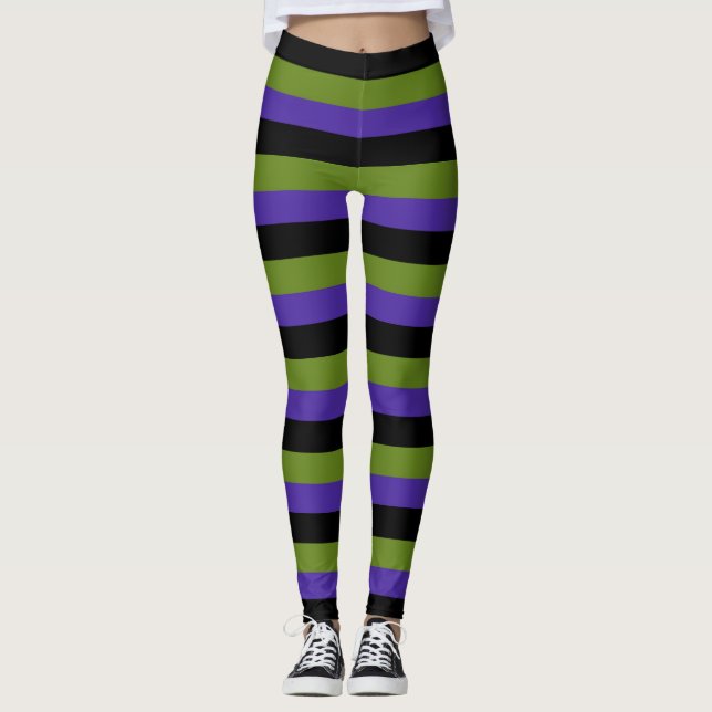 Legging Roxo Preto Verde Listras de Bruxa Halloween (Frente)