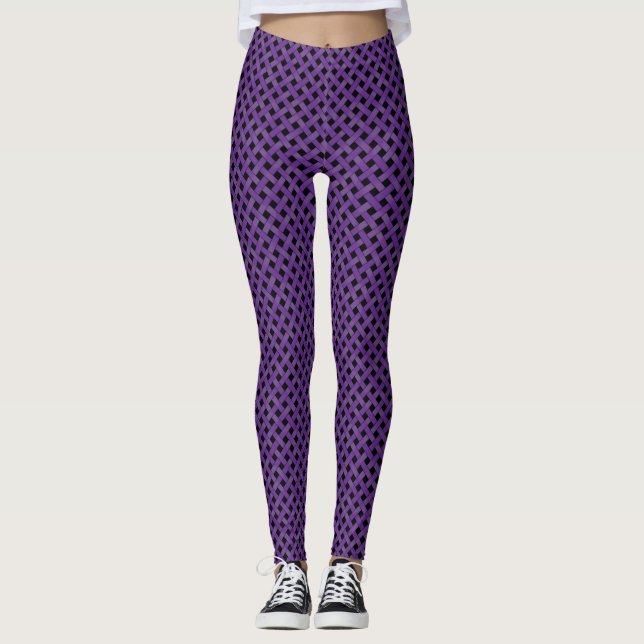 Legging Roxo tecido gráfico do Rattan no preto feito sob (Frente)