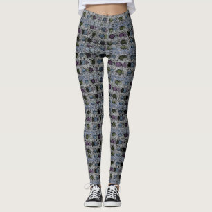 Legging Roxo Verde Azul com Pontos Grandes Escuros
