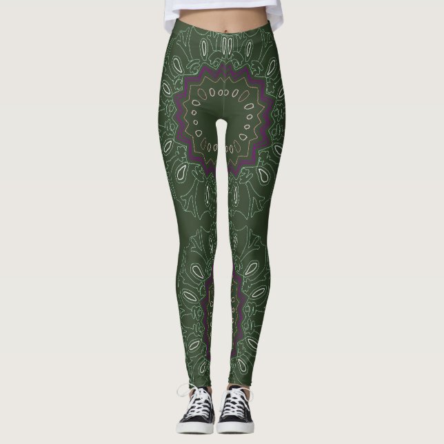Legging Roxo Verde Caleidoscópio Ovais e Estrelas (Frente)