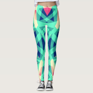 Legging Roxo, Verde, Rosa, Abstrato Geométrico Amarelo