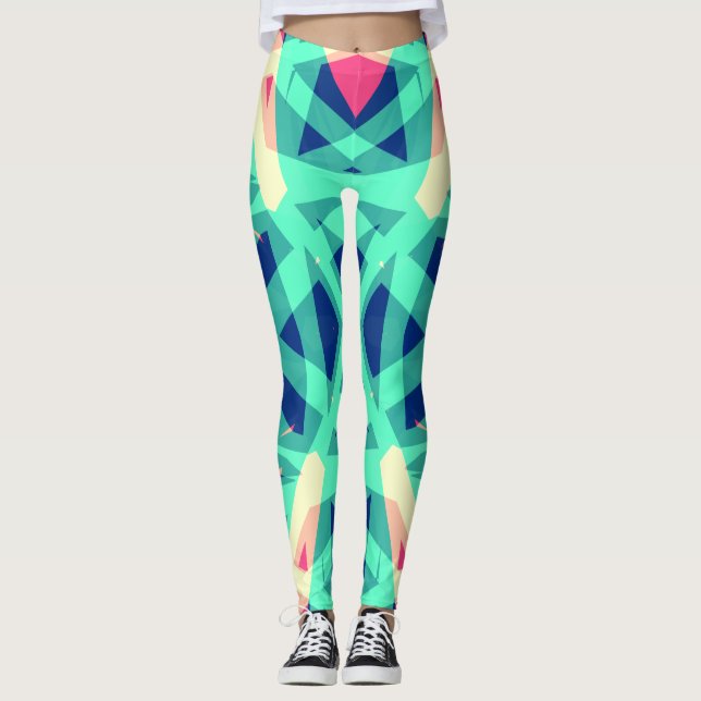 Legging Roxo, Verde, Rosa, Abstrato Geométrico Amarelo (Frente)