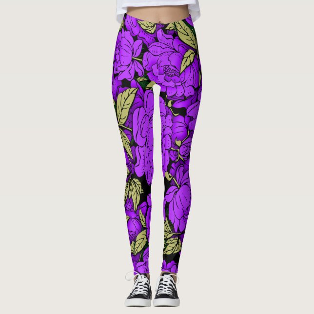 Legging Roxos com Folhas Douradas (Frente)