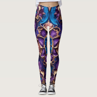 Legging "Royal Blue Blossoms: Luxurioso Floral Impressão L