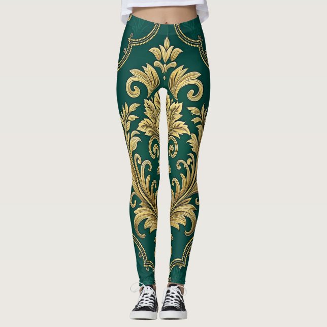 Legging Royal Victorian Seamless Pattern – Golden Ornament (Frente)