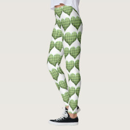 Legging Rua de Corações Brancos Verdes legal.Feriado do Di