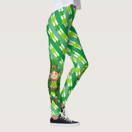 Legging Rua do dia de Patrick Leprechaun Shamrock Green Wh