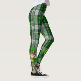 Legging Rua do Dia de Patrick Xadrez Verde Tartan Pote de 