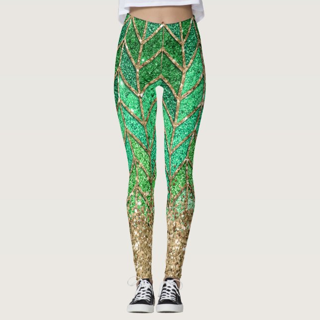 Legging Rua Patrick Green Gradient Sparkle Glitter Dourado (Frente)