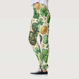 Legging Rua, Shamrock do Dia de Patrick e mulheres Dourada