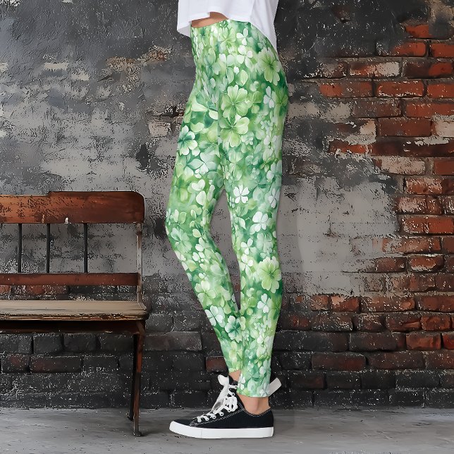 Legging Rua Verde, Shamrock e Clover do Dia de Patrick (Green Shamrock St. Patrick's Day Leggings)