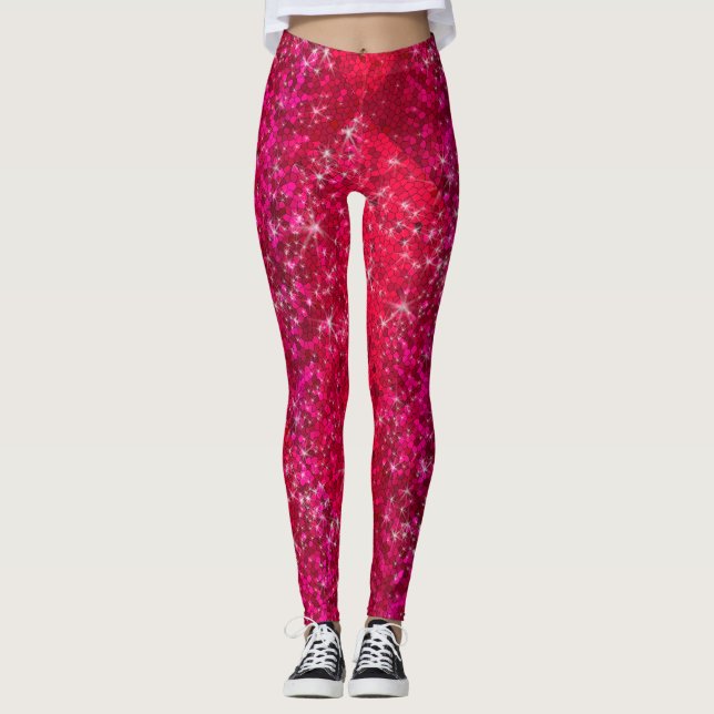 Legging Ruby Red Glitter Sparkly Bling Fashion Yoga Pants (Frente)