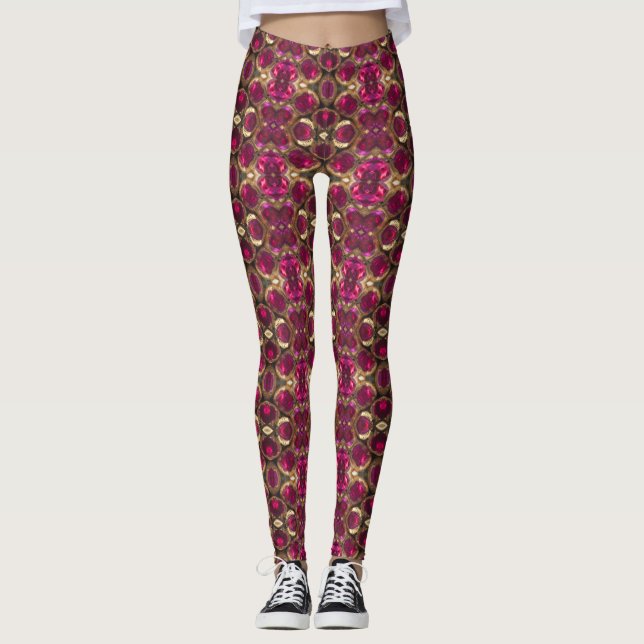 Legging Ruby Red Pink Gemstone Padrão Elegante Chic (Frente)