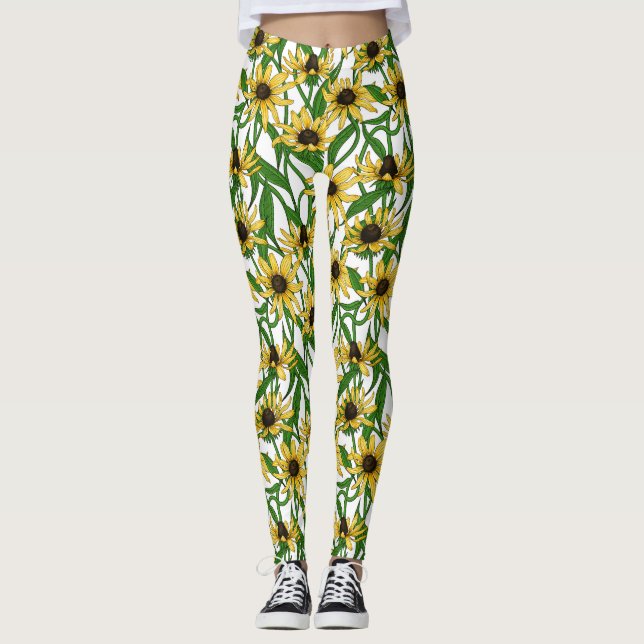 Legging Rudbekia amarela em branco (Frente)