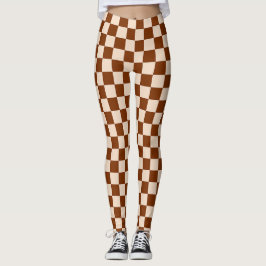 Legging Rust brown and beige checkerboard pattern