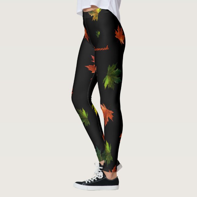 Legging Rustic Maple Leaf com seu nome em BLACK (Esquerda)