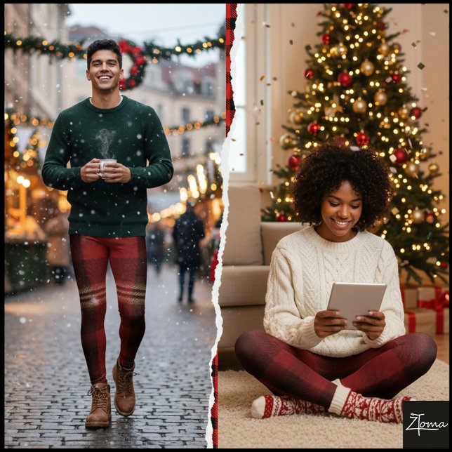 Legging Rustic Maroon Black Plaid Flannel Tartan (Criador carregado)