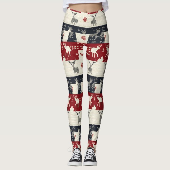 Legging Rustic Nordic Reindeer & Snowflake | Padrão do kit (Frente)