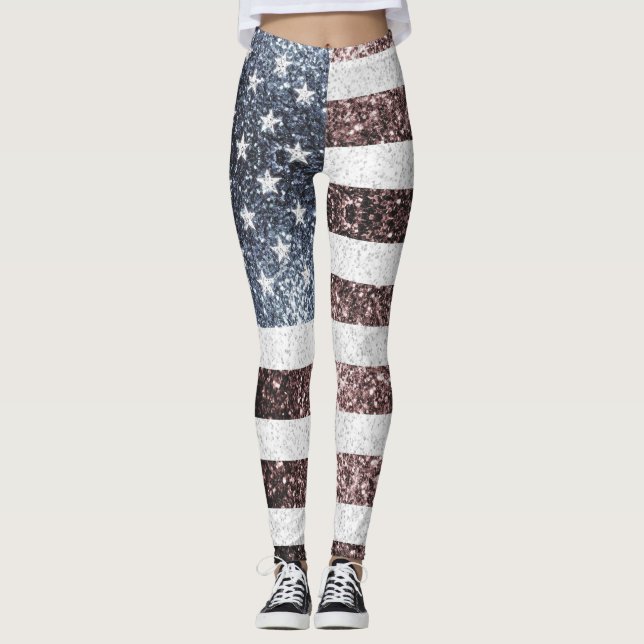 Legging Rustic Red White Blue Sparkles bandeira dos EUA (Frente)