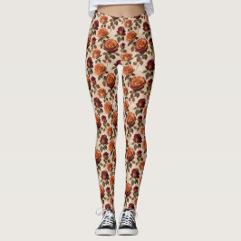Legging Rustic Style Roses In Shades Of Orange And Red