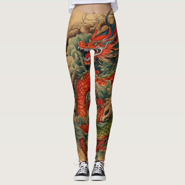 Legging Ryu no Yume: Dragão Japonês Majestoso Trava Tatuag (Frente)