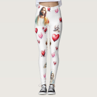 Legging Sacred Hearts of Jesus and Mary – Watercolor Chris
