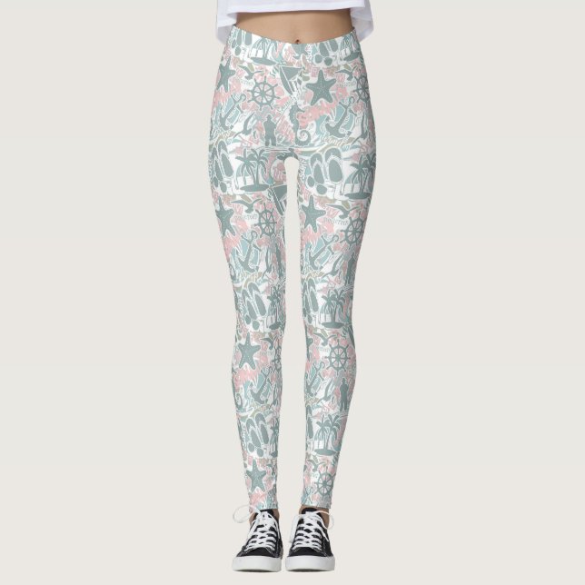 Legging Sage náutica de colagem de praia ID840 (Frente)