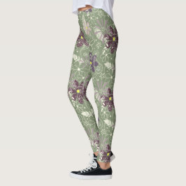 Legging sage púrpura de ameixa lilás flores