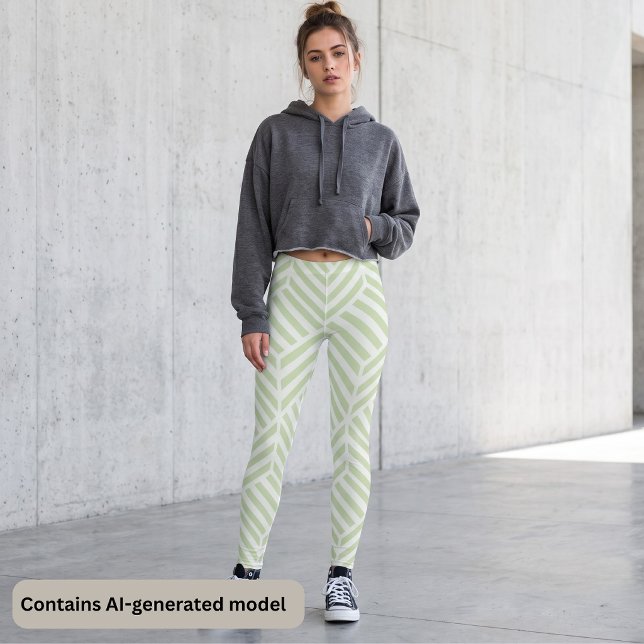 Legging Sage Verde Branco Geométrico Chevron Zigzag Listra (Criador carregado)