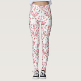 Legging Sakura Cherry Blossom Damask Watercolor
