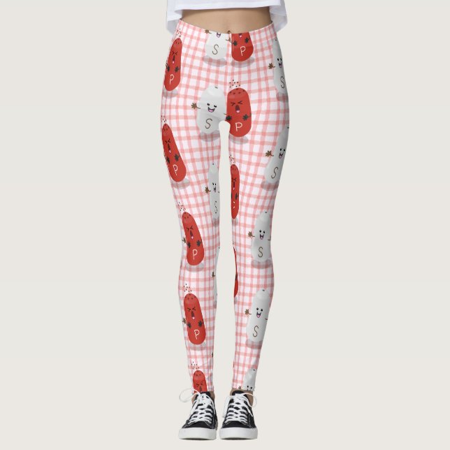 Legging Sal kawaii, feliz e animação de pimenta (Frente)