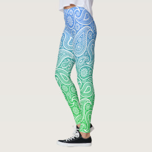 Legging Sala branca de vinheta em verde-azul