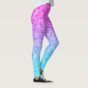 Legging Sala floral branca, cor-de-rosa a azul