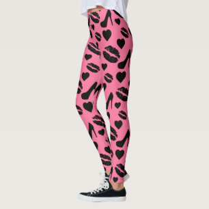 Legging Saltos Pretos Beijos Lábios Maquiagem Feminina Cor