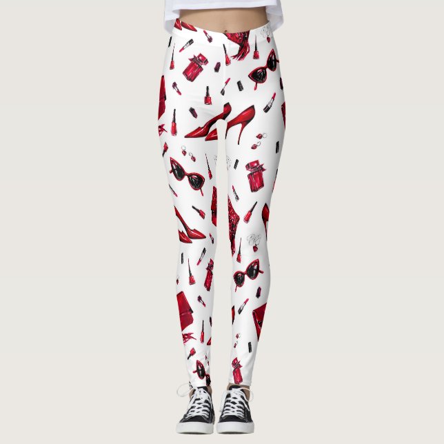 Legging Saltos vermelhos, padrão de acessórios de moda. (Frente)