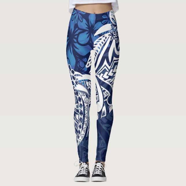 Legging Samoano - Havaiano - Impressão de tribo azul polin (Frente)