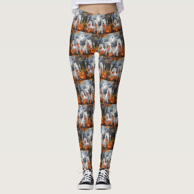Legging Samoyed Halloween Assustador (Frente)