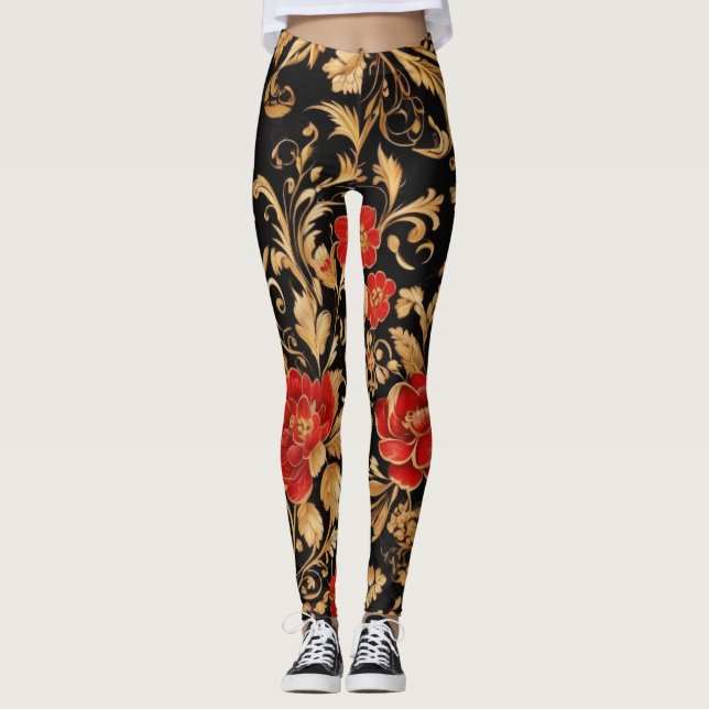 Legging Sangue Dourado: Floral Opulente (Frente)