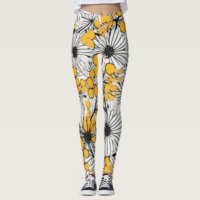 Legging Sangue monocromático: Mimosa e fusão de margarida (Frente)