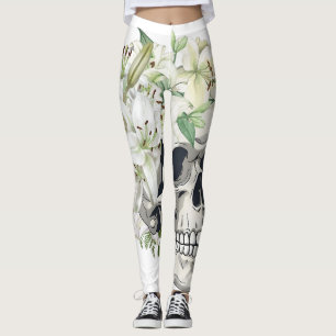 Legging Sangue Silencioso: Lírios Branco e Caveira