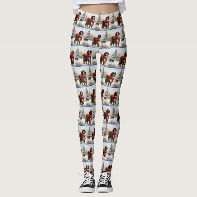 Legging Santo Bernard Dog no Natal da Neve (Frente)