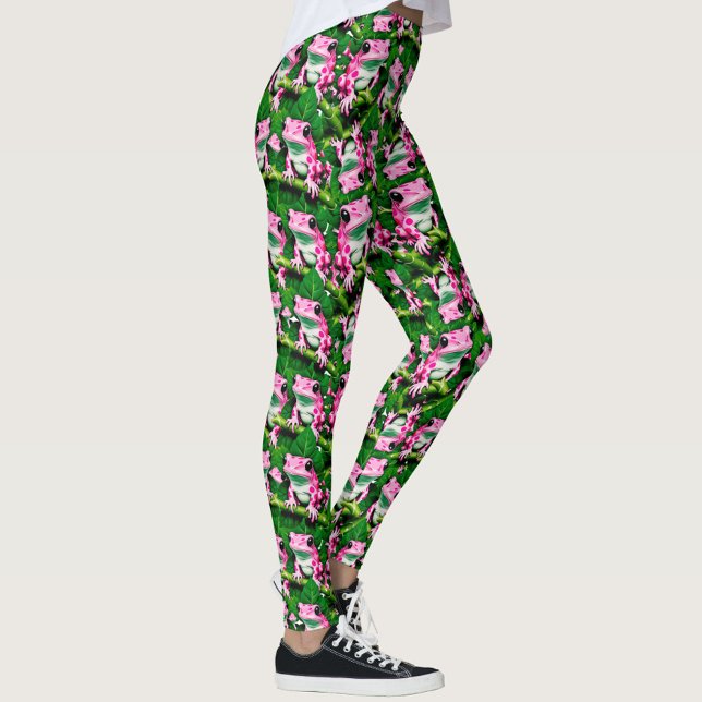 Legging Sapo Rosa No Padrão De Folha Verde Design (Criador carregado)