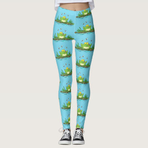 Legging sapo verde engraçado com ilustração de desenho 